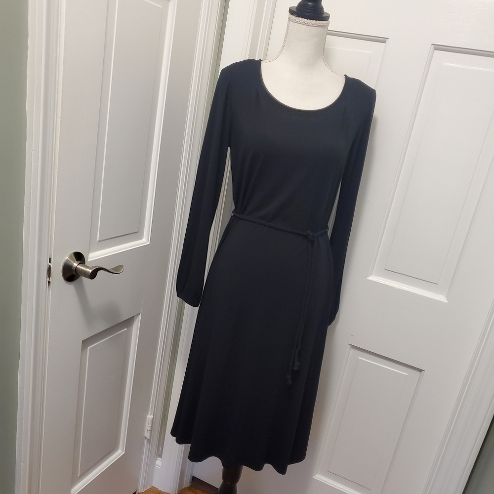 NWT J. Jill Black Midi Knit Dress Size Small, Stretch, Rope tie Belt